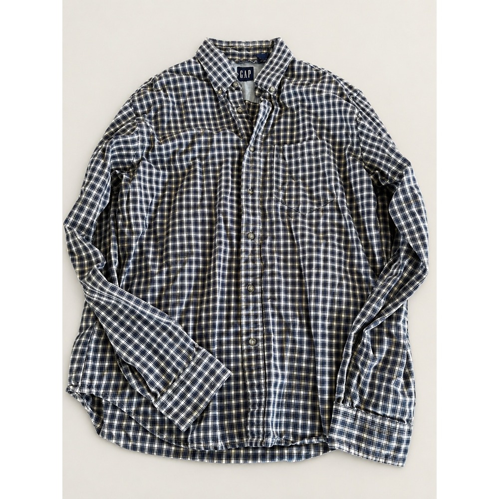 Gap vtg Button Down Shirt Mens Size M Blue White Plaid Cotton Preppy Academic